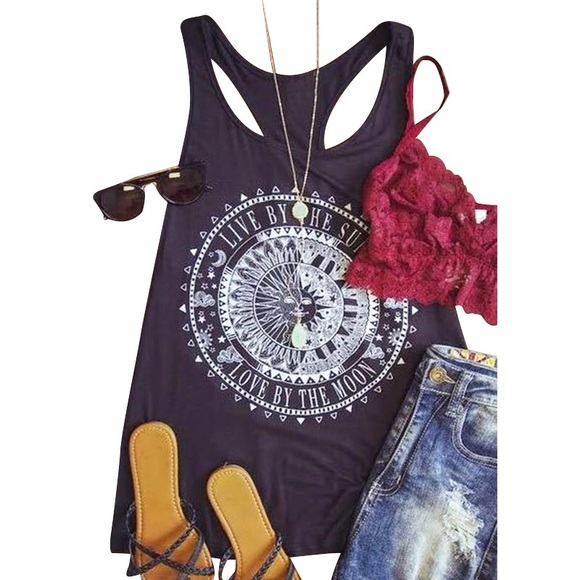 Tops - “Live By The Sun, Love By The Moon” Black Tank Top